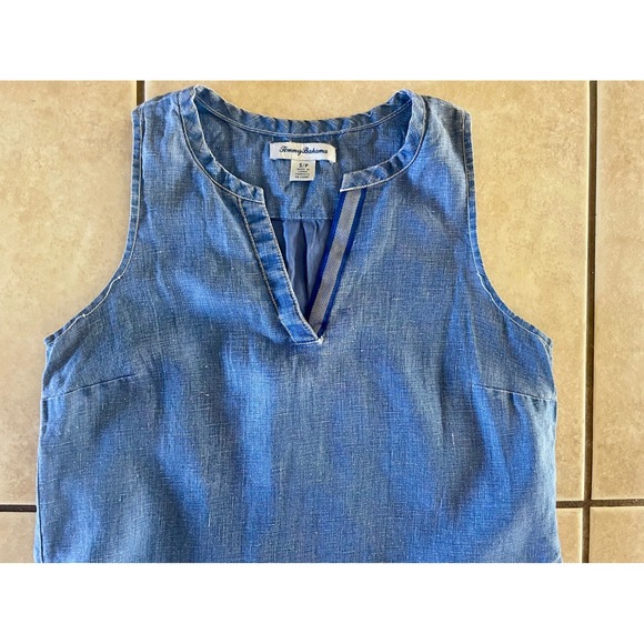 Tommy Bahama Womens Blue Linen Blend Sleeveless Split V-Neck Shift Dress Small - Picture 2 of 6